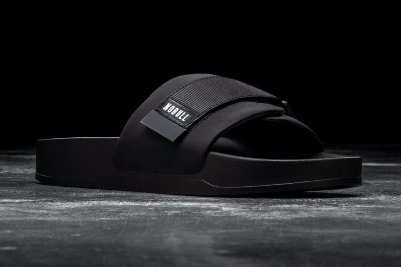 Nobull Adjustable Men's Slides Black | 07598QFHJ