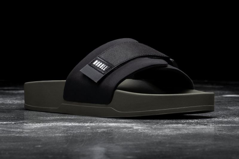 Nobull Adjustable Men's Slides Black Dark Green | 49870ZPYI