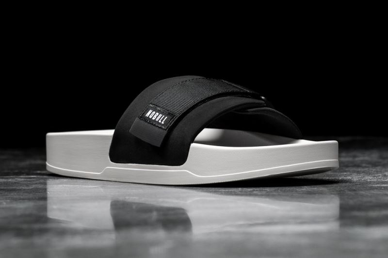 Nobull Adjustable Men's Slides Black White | 15297VPEO