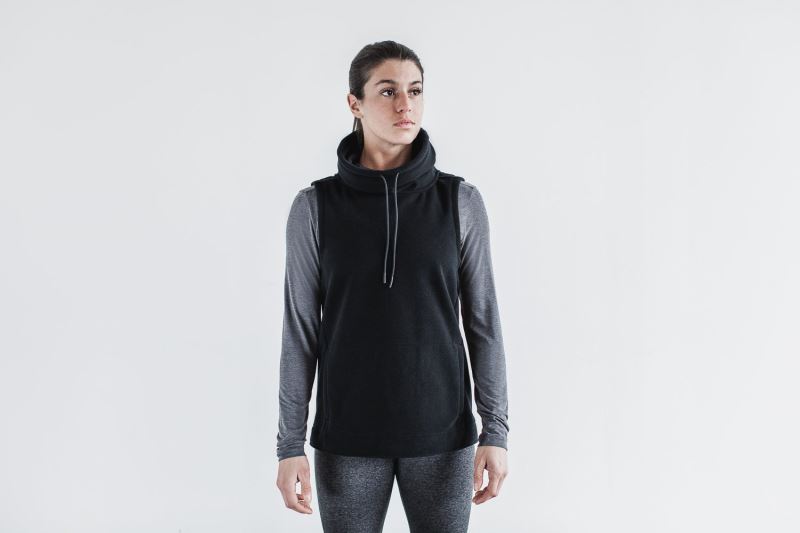 Nobull Arctic Sleeveless Cowl Women's Hoodie Black | 34576JZGX