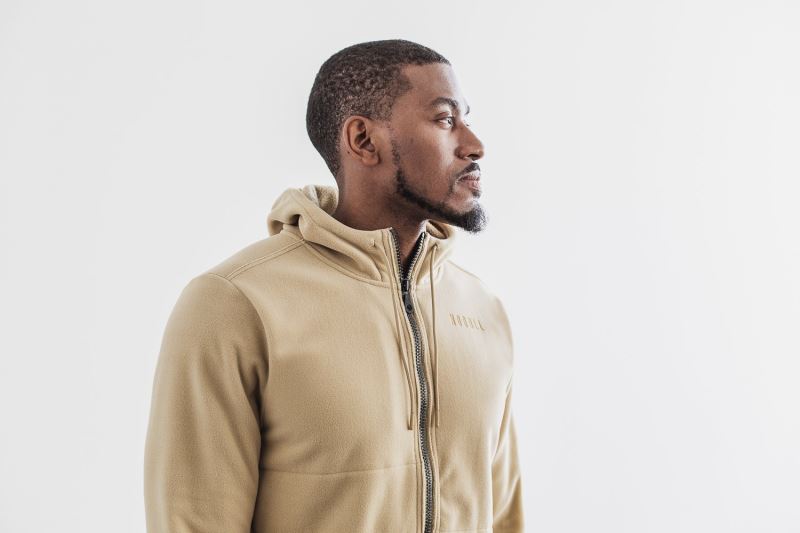 Nobull Arctic Zip-Up Men's Jackets Beige | 46073THEQ