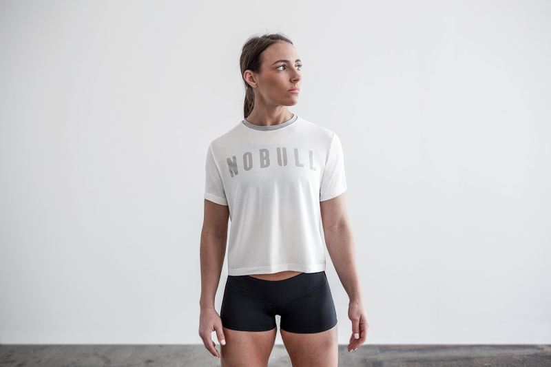 Nobull Boxy Women's T Shirts White | 78453TZUQ