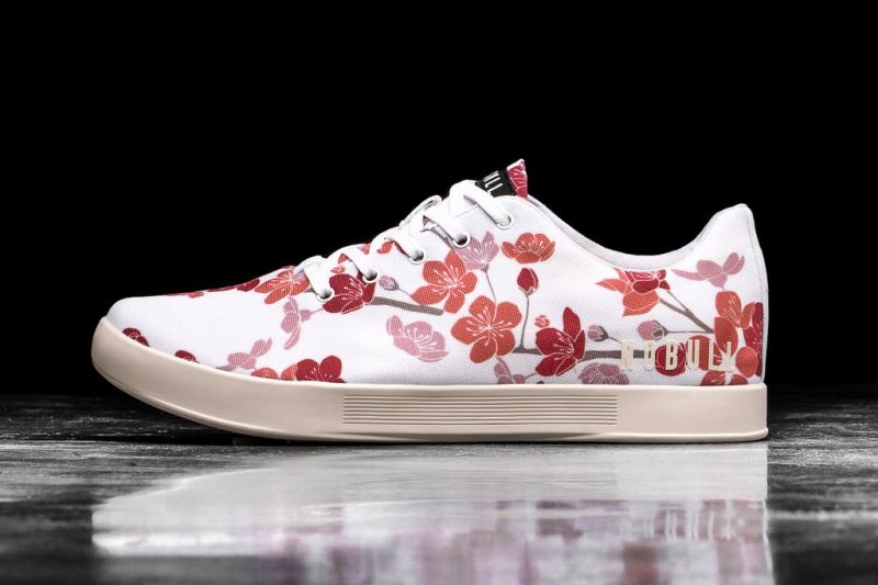 Nobull Cherry Blossom Canvas Women's Trainers White Pink | 95487KENQ