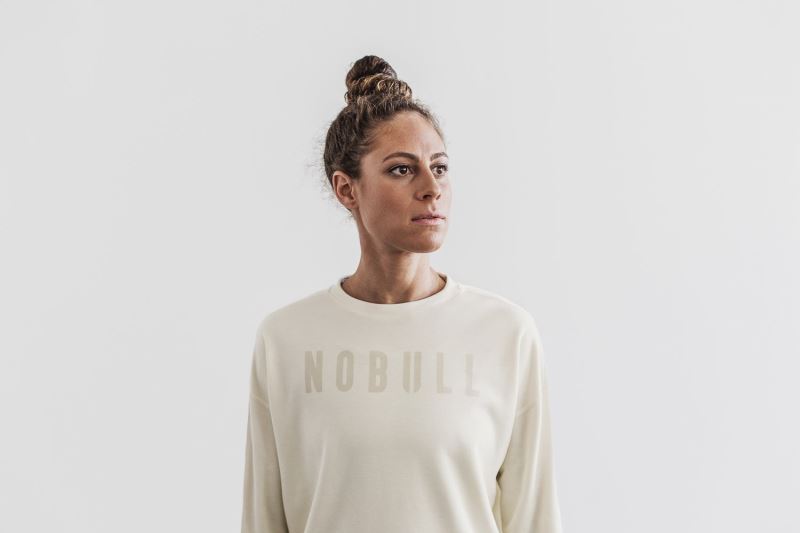 Nobull Crew Women's Sweatshirt White | 81427JBAN