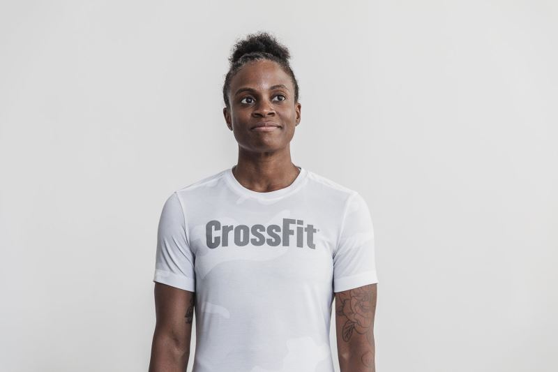 Nobull Crossfit Camo Women's T Shirts White | 42358KEOZ