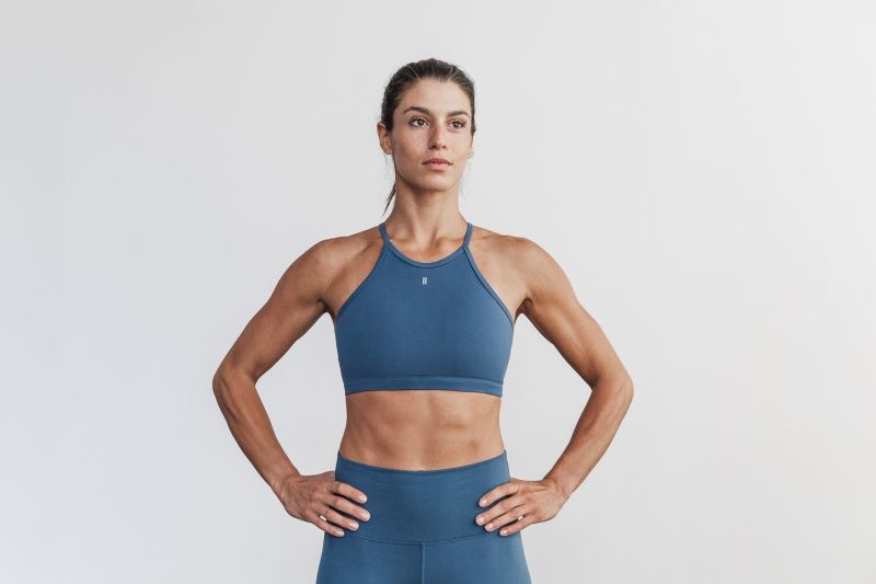 Nobull Halter Matte Women's Sports Bra Blue | 95072BHJV