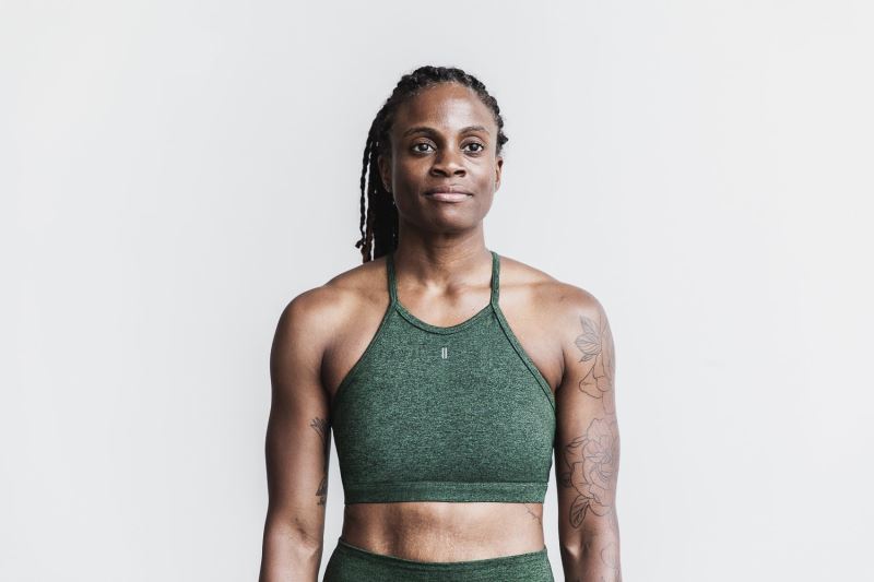 Nobull Halter Matte Women's Sports Bra Green | 47368ERJF