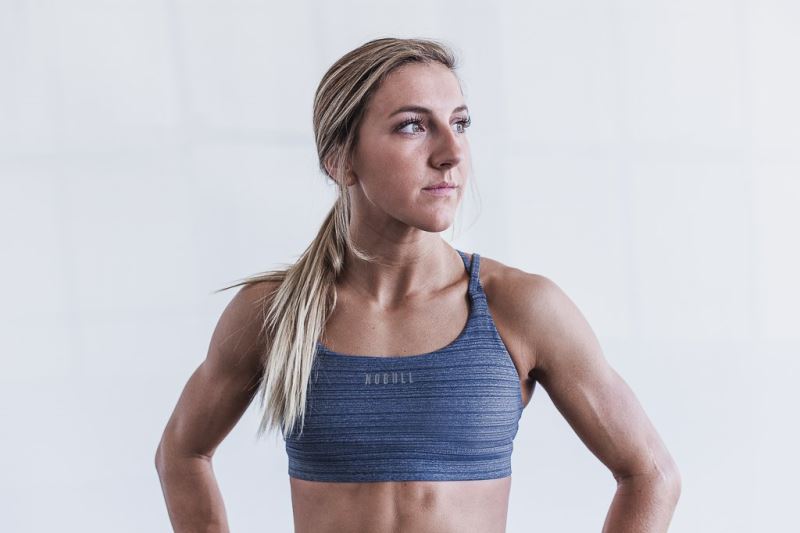 Nobull Heather Stripe Women's Sports Bra Navy | 27034MWJB