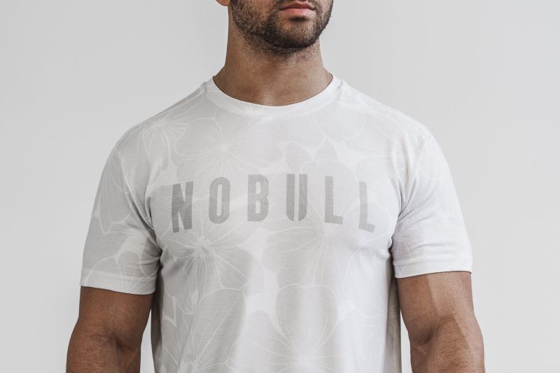 Nobull Hibiscus Men's T Shirts White | 24071CJSW