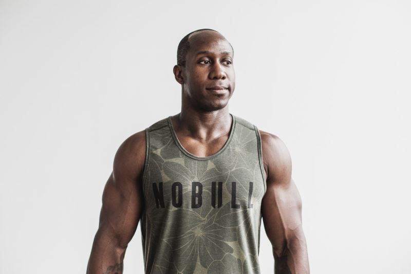 Nobull Hibiscus Men's Tanks Green | 54791BDTF