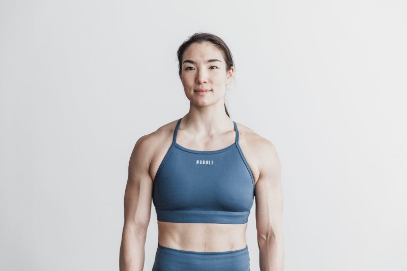 Nobull High-Neck Matte Women's Sports Bra Blue | 91725BXAI