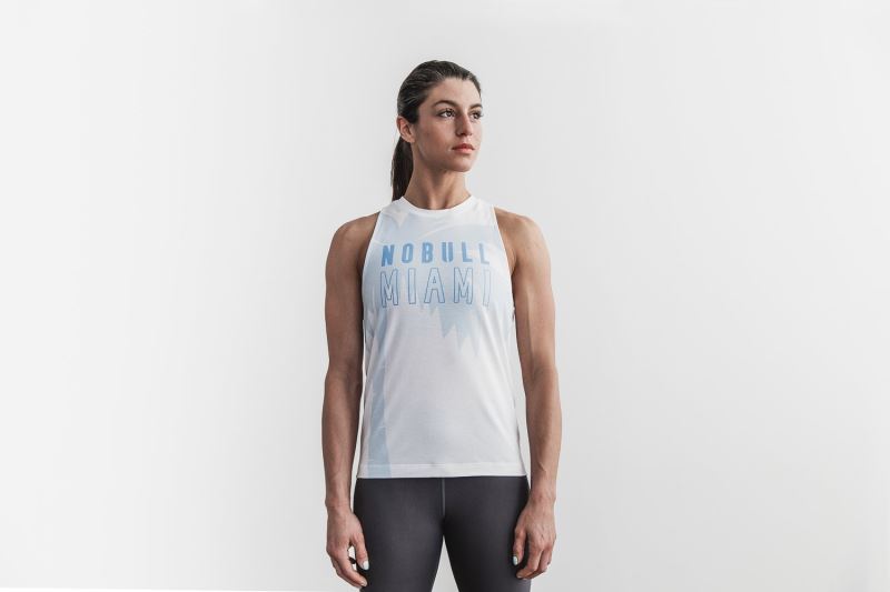 Nobull High-Neck Miami Palm Women's Tanks Blue | 04159VEAB