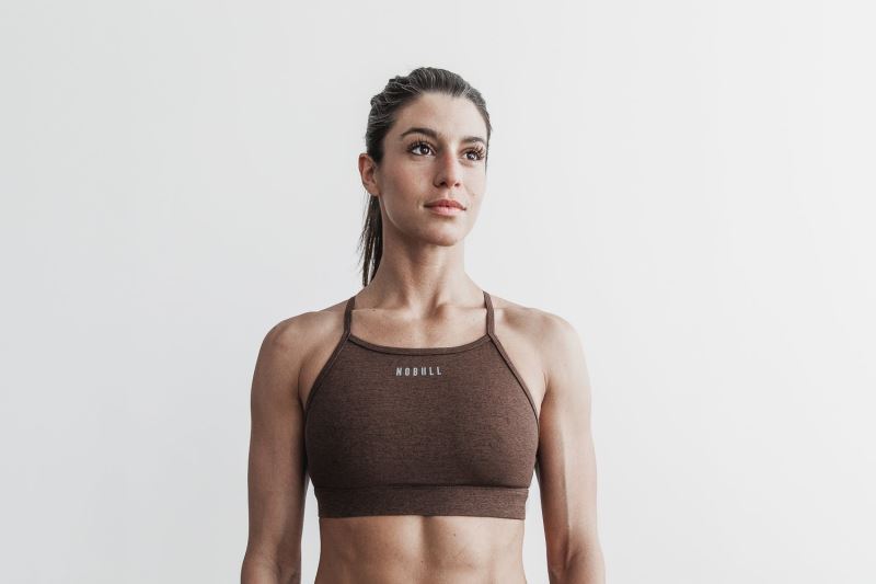 Nobull High-Neck Plush Heather Women's Sports Bra Brown | 02618AOGF