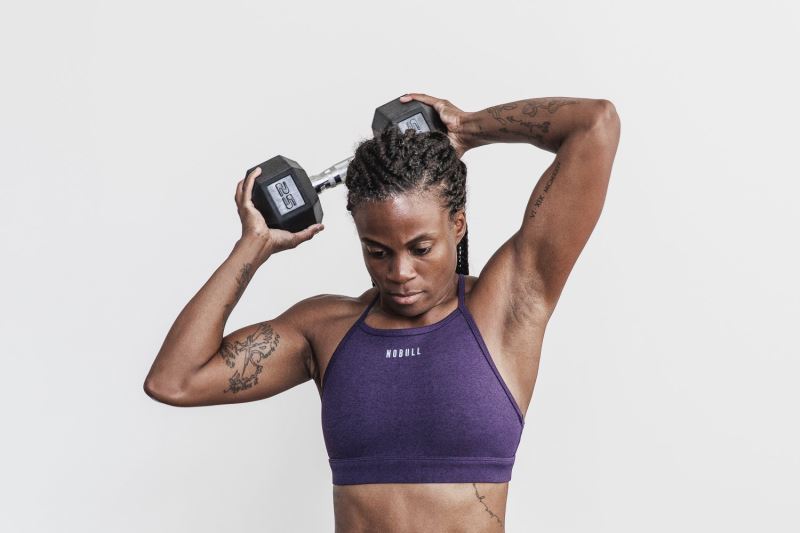 Nobull High-Neck Plush Heather Women's Sports Bra Dark Purple | 10825FWUI