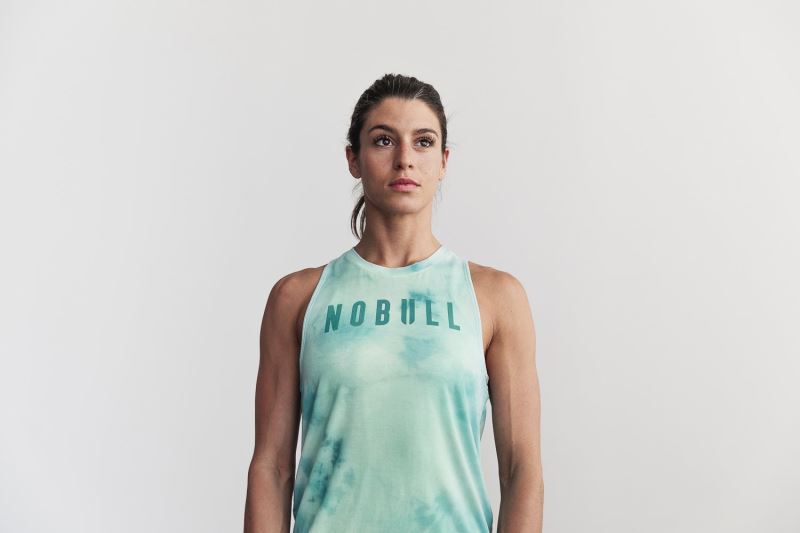 Nobull High-Neck Tie-Dye Women's Tanks Turquoise | 75193CBFY