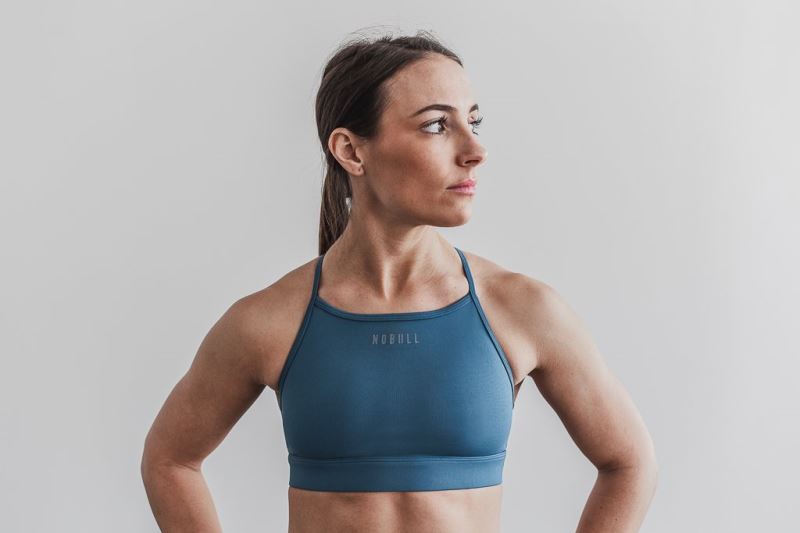 Nobull High-Neck Women's Sports Bra Blue | 13047IQVR