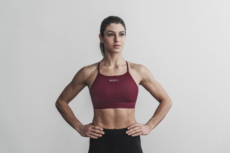 Nobull High-Neck Women's Sports Bra Dark Red | 25967AVEC