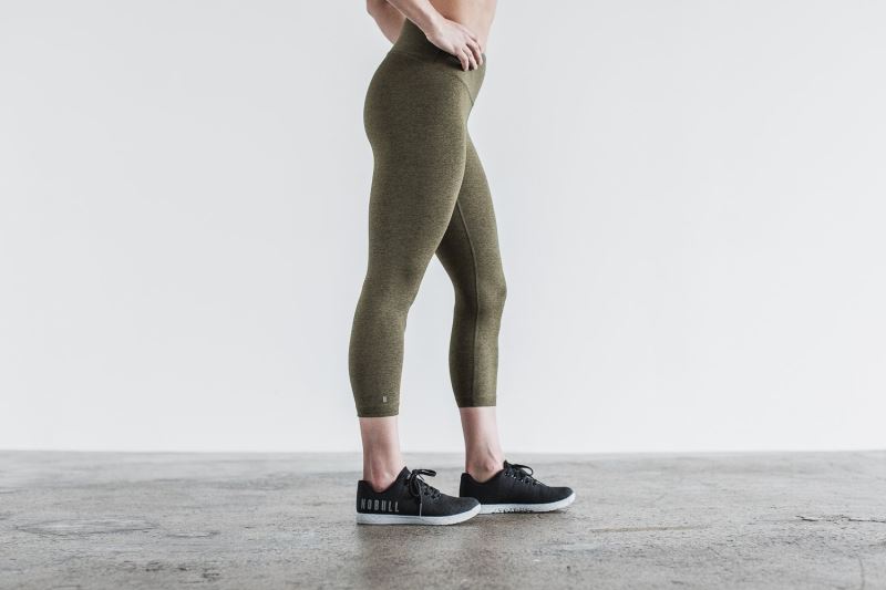 Nobull High-Rise Crop Plush Heather Women's Tight Olive | 50716MTAC