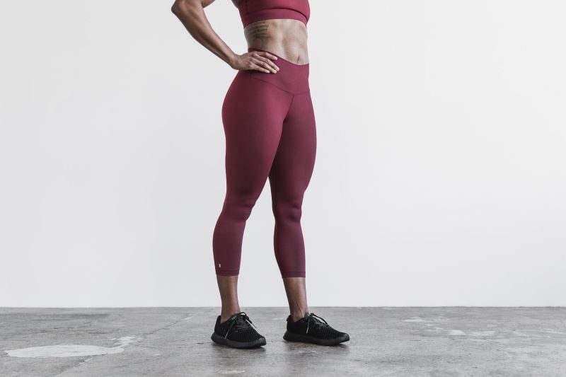 Nobull High-Rise Crop Women's Tight Dark Red | 61782QNDO