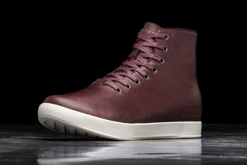 Nobull High-Top Leather Men's Trainers Burgundy | 43597BYSR