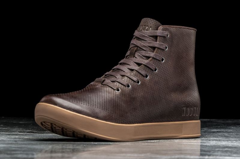 Nobull High-Top Leather Men's Trainers Brown | 85127PYOZ