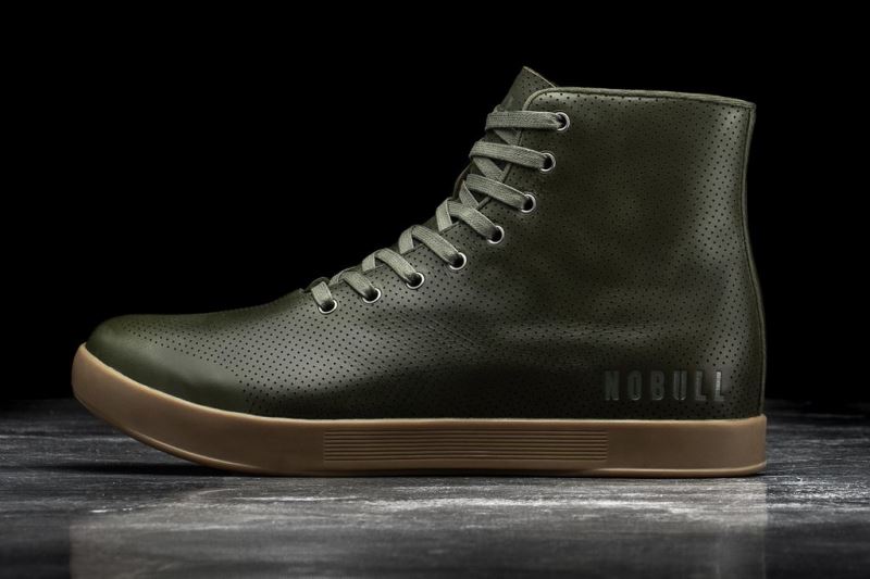 Nobull High-Top Leather Men's Trainers Green | 51640NDPL