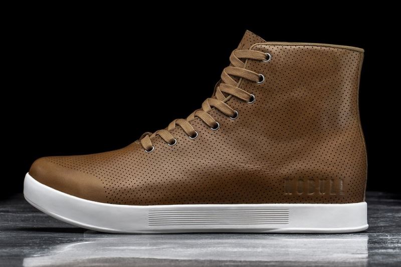 Nobull High-Top Leather Women's Trainers Brown | 82375MFKI