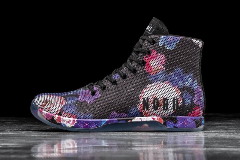 Nobull High-Top Space Floral Men's Trainers Black Purple | 04136PUID