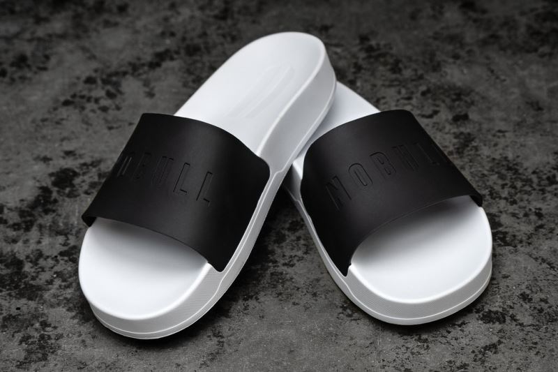 Nobull Lightweight Men's Slides Black White | 02867PMTH