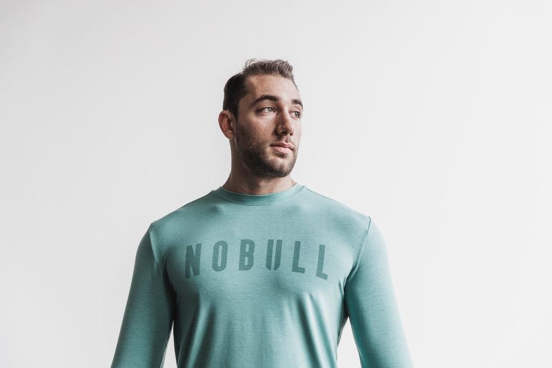 Nobull Long Sleeve Men's T Shirts Blue | 46702JKON