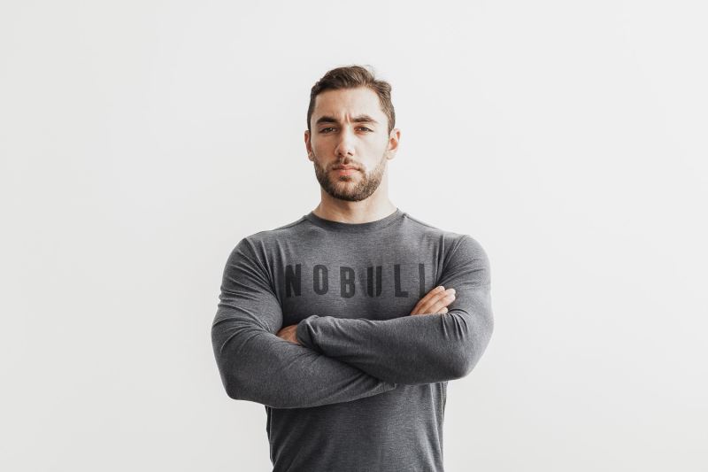 Nobull Long Sleeve Men's T Shirts Deep Grey | 89635BYQV