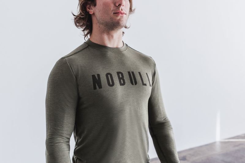 Nobull Long Sleeve Men's T Shirts Green | 26318UXKO