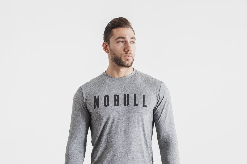 Nobull Long Sleeve Men's T Shirts Grey | 83605HBMO