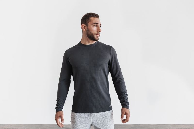 Nobull Long Sleeve Waffle Men's Sweatshirt Dark Grey | 17425KFQT