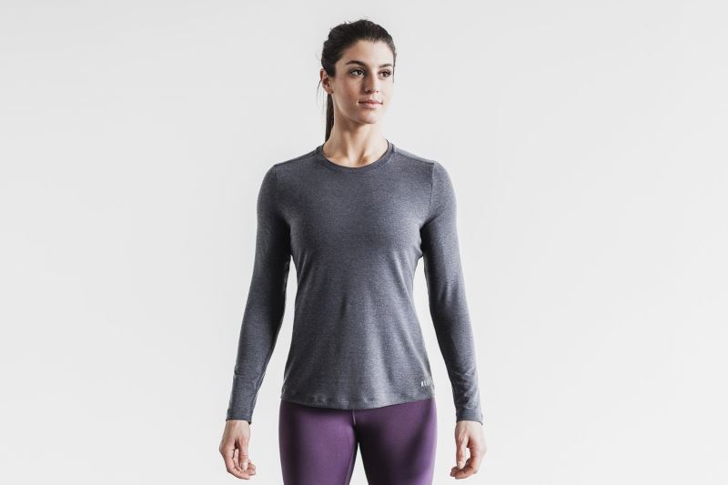 Nobull Long Sleeve Women's T Shirts Deep Grey | 64739KMXB