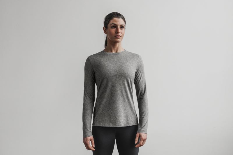 Nobull Long Sleeve Women's T Shirts Grey | 19346PKCJ