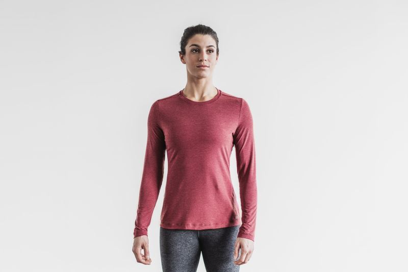 Nobull Long Sleeve Women's T Shirts Red | 46285QDEC