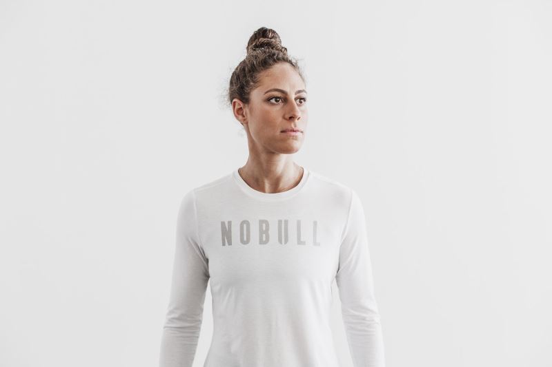 Nobull Long Sleeve Women's T Shirts White | 85436GJXW