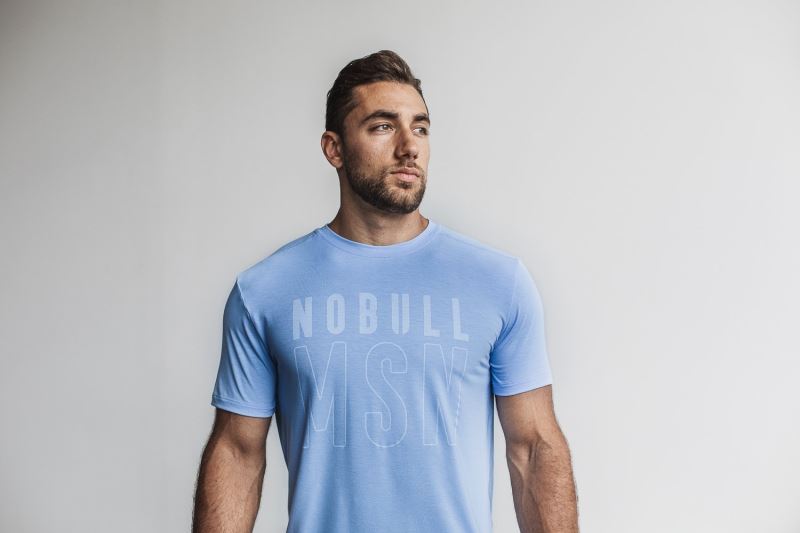 Nobull Madison Men's T Shirts Blue | 08364JXCO