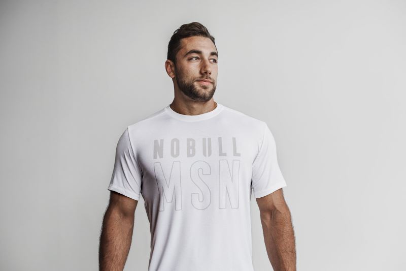 Nobull Madison Men's T Shirts White | 58069ZQNY