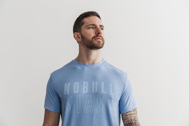 Nobull Miami Men's T Shirts Blue | 53794XFIB