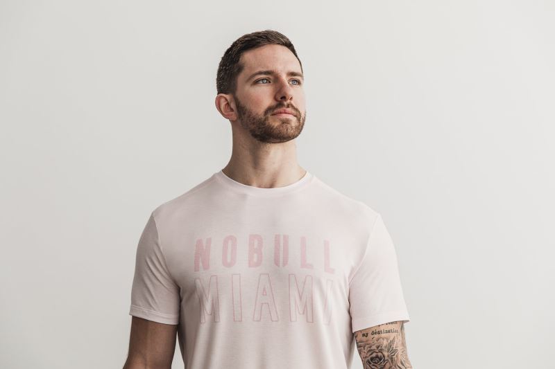 Nobull Miami Men's T Shirts Pink | 51078DZKB