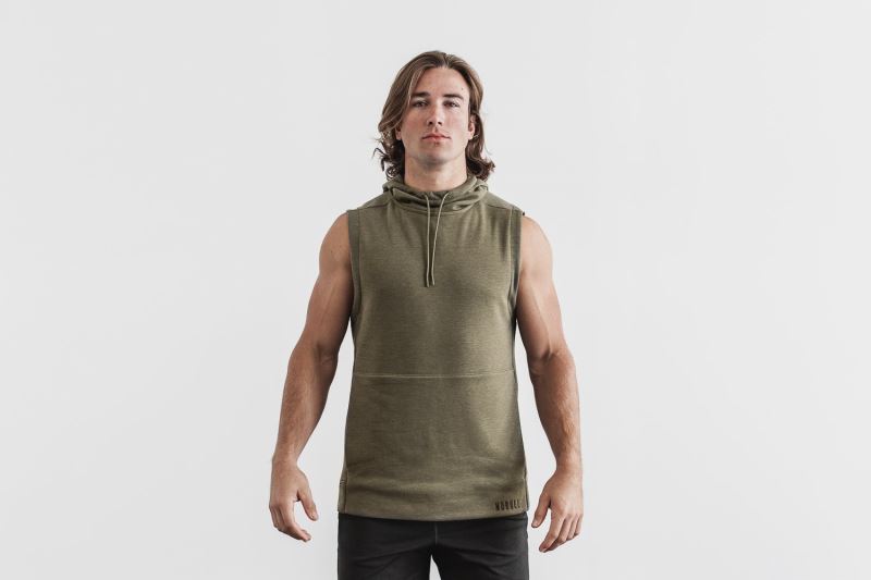 Nobull Microplush Sleeveless Men's Hoodie Green | 79360MNSL