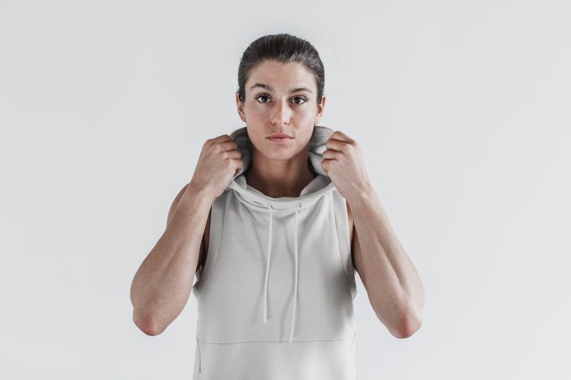 Nobull Microplush Sleeveless Women's Hoodie White | 70964DLQM