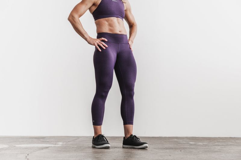 Nobull Mid-Rise Crop Plush Heather Women's Tight Dark Purple | 96720IDOC