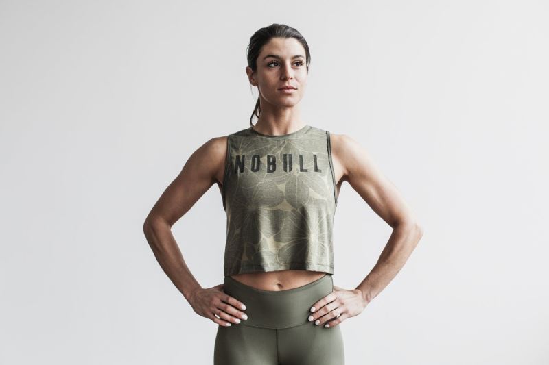 Nobull Muscle Hibiscus Women's Tanks Green | 01467AEUD