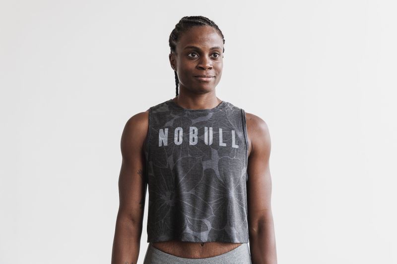 Nobull Muscle Hibiscus Women's Tanks Grey | 40763NBAW