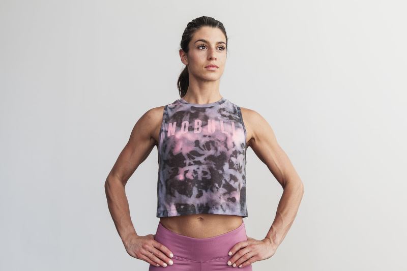 Nobull Muscle Tie-Dye Women's Tanks Pink Black | 86317QJUW