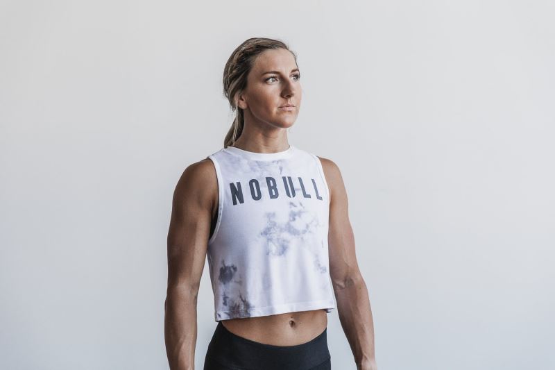 Nobull Muscle Tie-Dye Women's Tanks White | 30167ASOP