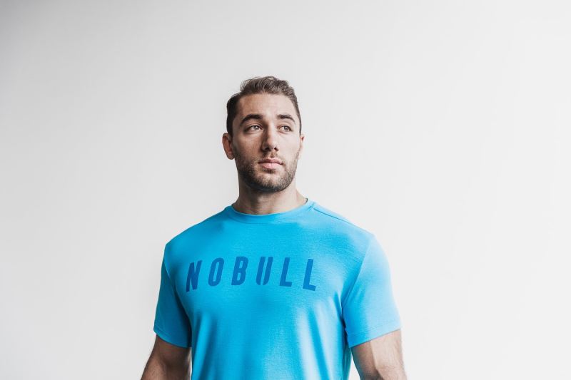 Nobull Neon Men's T Shirts Blue | 98634GATM